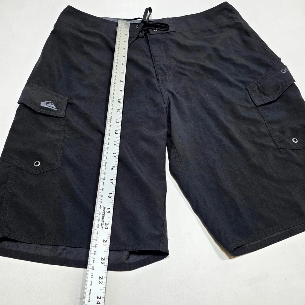 Quiksilver Boardshorts Mens 34 Black Cargo Pocket Recycled Swim Trunks Surfwear